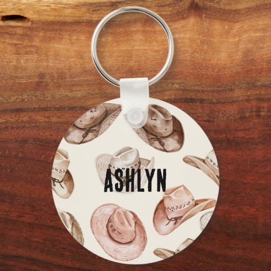 ウエスタン女性のカーボーイピンクブラウンハット キーホルダー (正面)