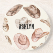 ウエスタン女性のカーボーイピンクブラウンハット コースター (正面)