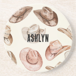 ウエスタン女性のカーボーイピンクブラウンハット コースター
