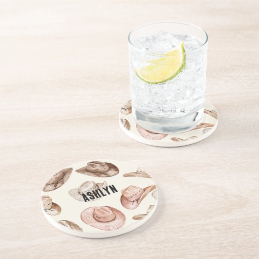 ウエスタン女性のカーボーイピンクブラウンハット コースター (側面)