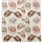 ウエスタン女性のカーボーイピンクブラウンハット シャワーカーテン (正面)