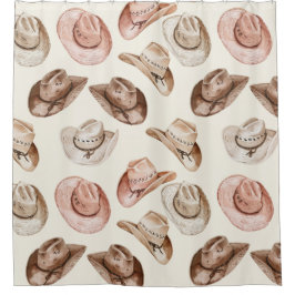 ウエスタン女性のカーボーイピンクブラウンハット シャワーカーテン