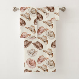 ウエスタン女性のカーボーイピンクブラウンハット バスタオルセット