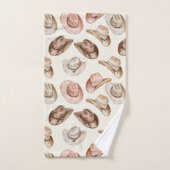 ウエスタン女性のカーボーイピンクブラウンハット バスタオルセット (ハンドタオル)