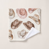 ウエスタン女性のカーボーイピンクブラウンハット バスタオルセット (ウォッシュタオル)