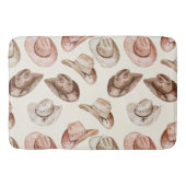 ウエスタン女性のカーボーイピンクブラウンハット バスマット (正面)