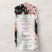 ウエスタン女性のカーボーイピンク白黒金ゴールド牛革 オールインワン招待状 (内側)