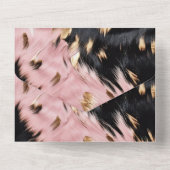 ウエスタン女性のカーボーイピンク白黒金ゴールド牛革 オールインワン招待状 (裏面)