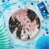 ウエスタン女性のカーボーイピンク白黒金ゴールド牛革 ペーパープレート (パーティー)