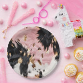 ウエスタン女性のカーボーイピンク白黒金ゴールド牛革 ペーパープレート (パーティー)