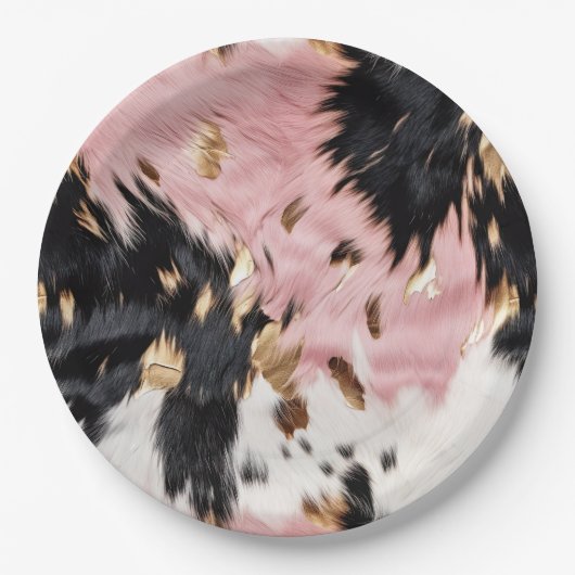 ウエスタン女性のカーボーイピンク白黒金ゴールド牛革 ペーパープレート (正面)