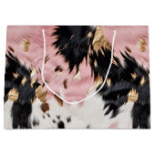 ウエスタン女性のカーボーイピンク白黒金ゴールド牛革 ラージペーパーバッグ (正面)