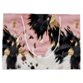 ウエスタン女性のカーボーイピンク白黒金ゴールド牛革 ラージペーパーバッグ (裏面)