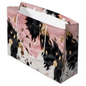 ウエスタン女性のカーボーイピンク白黒金ゴールド牛革 ラージペーパーバッグ (裏面アングル)