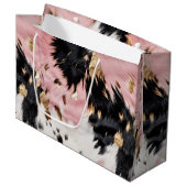 ウエスタン女性のカーボーイピンク白黒金ゴールド牛革 ラージペーパーバッグ (正面アングル)