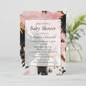 ウエスタン女性のカーボーイピンク白黒金ゴールド牛革 招待状 (スタンド正面)