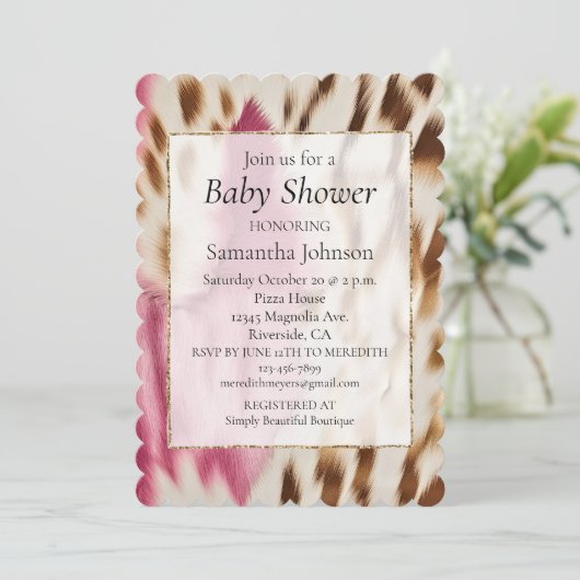 ウエスタン女性のカーボーイピンク金ゴールドクリームコーヒド 招待状 (スタンド正面)