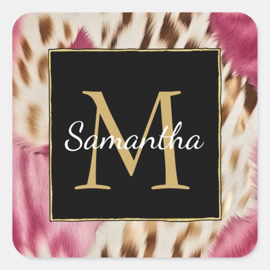 ウエスタン女性のカーボーイピンク金ゴールドホワイトコウィドモノグラム スクエアシール (正面)