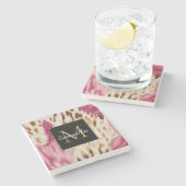 ウエスタン女性のカーボーイピンク金ゴールドホワイトコウィド ストーンコースター (横)