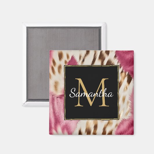 ウエスタン女性のカーボーイピンク金ゴールドホワイトコウィド マグネット (正面/裏面)