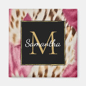 ウエスタン女性のカーボーイピンク金ゴールドホワイトコウィド マグネット (正面)