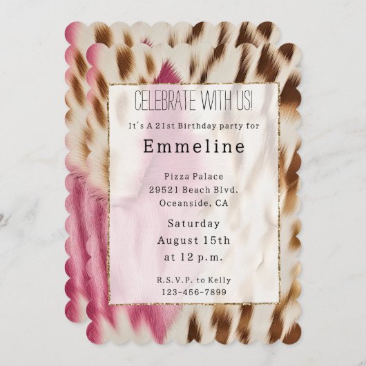 ウエスタン女性のカーボーイピンク金ゴールドホワイトコウィド 招待状 (正面/裏面)