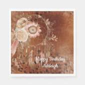 ウエスタン女性のカーボーイフローラドリームキャッチャー誕生日 スタンダードランチョンナプキン (正面)