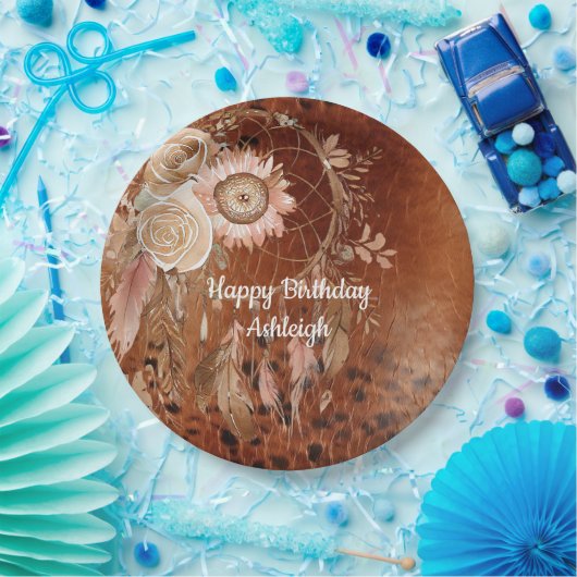 ウエスタン女性のカーボーイフローラドリームキャッチャー誕生日 ペーパープレート (パーティー)