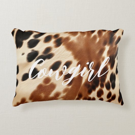 ウエスタン女性のカーボーイブラウンホワイトコウィド アクセントクッション (正面)