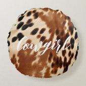 ウエスタン女性のカーボーイブラウンホワイトコウィド ラウンドクッション (正面)