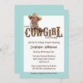 ウエスタン女性のカーボーイブルーブラウン素朴な女の子 招待状 (正面/裏面)