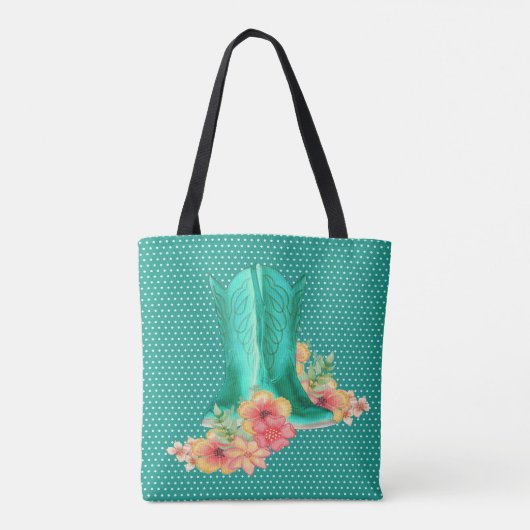 ウエスタン女性のカーボーイブーツと背景のある花 トートバッグ (裏面)