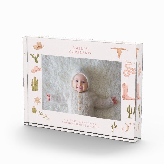 ウエスタン女性のカーボーイベビー水平フォトキープサケ フォトブロック (右)