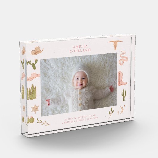 ウエスタン女性のカーボーイベビー水平フォトキープサケ フォトブロック (左)