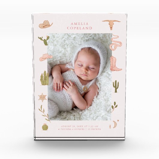 ウエスタン女性のカーボーイベビー縦形写真画像 フォトブロック (正面)