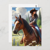 ウエスタン女性のカーボーイ乗馬はがき ポストカード (正面/裏面)