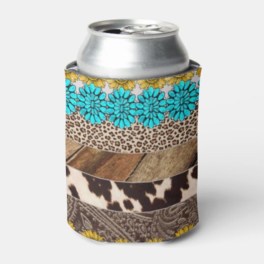ウエスタン女性のカーボーイ昇華フェイクレザーパターン 缶クーラー (缶正面)