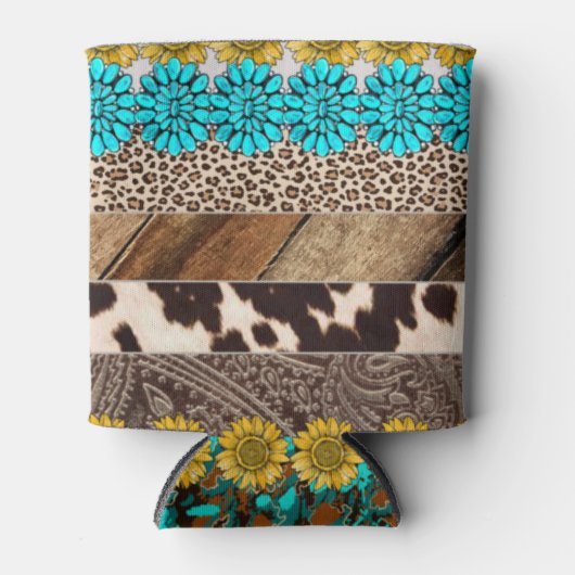 ウエスタン女性のカーボーイ昇華フェイクレザーパターン 缶クーラー (正面)