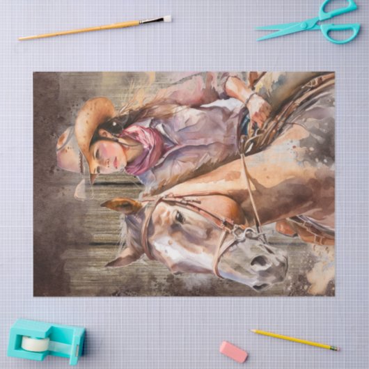 ウエスタン女性のカーボーイ水の色のデコページ 薄葉紙 (クラフト)