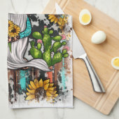 ウエスタン格言ひまわりターコイズストーンズ キッチンタオル (四つ折り)