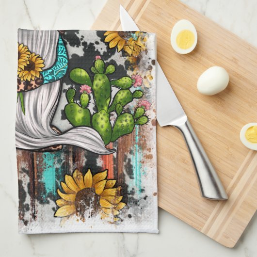 ウエスタン格言ひまわりターコイズストーンズ キッチンタオル (四つ折り)