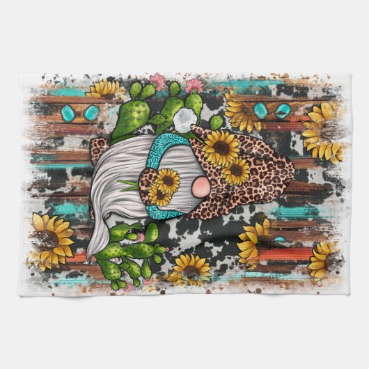 ウエスタン格言ひまわりターコイズストーンズ キッチンタオル (横)