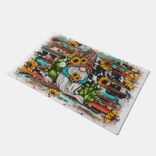 ウエスタン格言ひまわりターコイズストーンズ ドアマット (アングル)