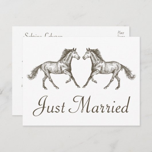 ウエスタン素朴たった今結婚しました結婚ズホースカントリー 案内ポストカード (正面/裏面)