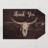 ウエスタン素朴ブラウンテクスチャブルスカル結婚ズ サンキューカード (正面)