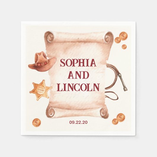 ウエスタン素朴ブラウン結婚ズ スタンダードカクテルナプキン (正面)