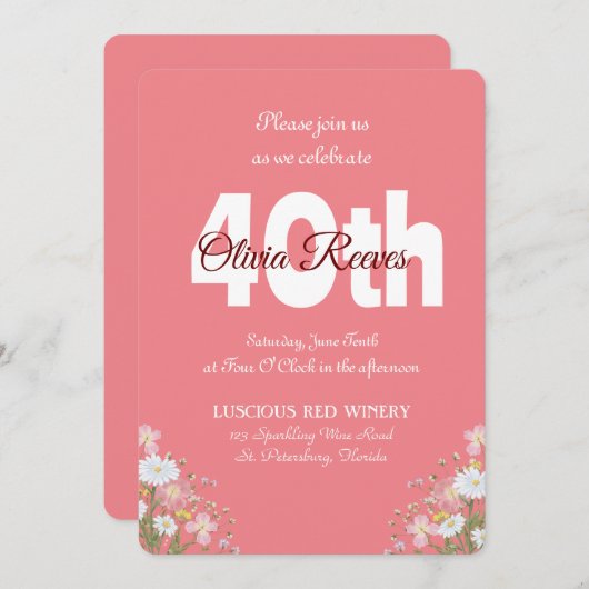 ウエスタン素朴ワイルドフラワーパーソナライズされた誕生日 招待状 (正面/裏面)