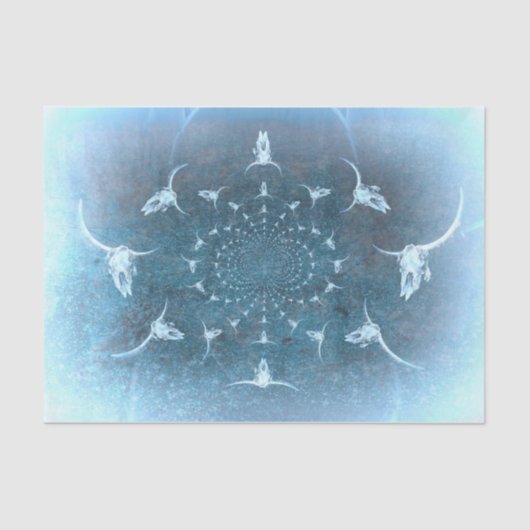 ウエスタン素朴ヴィンテージブルーテクスチャブルスカル 薄葉紙 (正面)