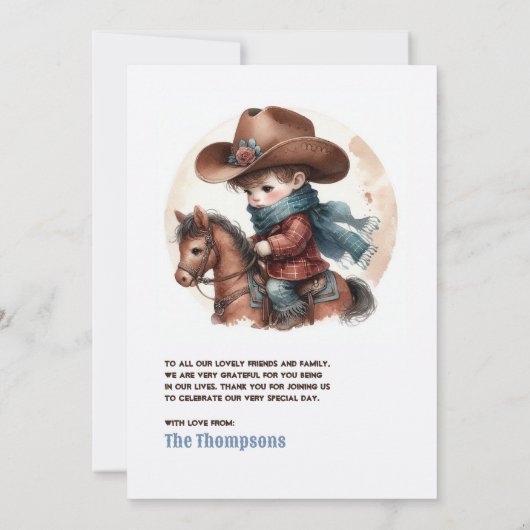 ウエスタン素朴・ハウディ相棒！カウボーイ誕生日 サンキューカード (裏面)
