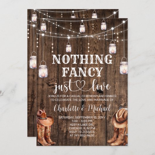 ウエスタン素朴Nothingファンシーは単なる愛結婚の 招待状 (正面/裏面)